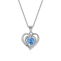 Sterling Silver Box Chain Diamond Heart Shape Pendant Necklace sku image 4