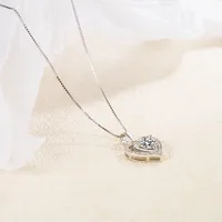 Sterling Silver Box Chain Diamond Heart Shape Pendant Necklace main image 4