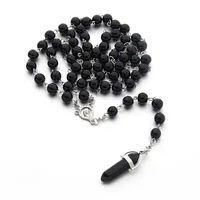 Crystal Hexagonal Column Pendant Bullet Pendant Black Glass Pearl Necklace Religious Jewelry Rosary main image 2