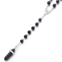 Crystal Hexagonal Column Pendant Bullet Pendant Black Glass Pearl Necklace Religious Jewelry Rosary main image 3