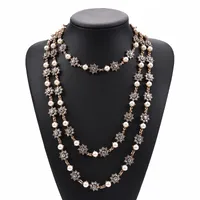 Style Exaggerated Jewelry Multi-layer Pearl Crystal Gem Necklace Long Sweater Chain Accessories main image 1