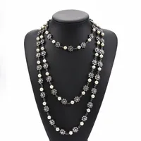 Style Exaggerated Jewelry Multi-layer Pearl Crystal Gem Necklace Long Sweater Chain Accessories main image 3