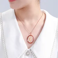 Xuping Jewelry  Fashion Copper Inlaid Zircon Oval Madonna Pendant Religious Jewelry Accessories Personality Necklace Women main image 2