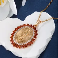 Xuping Jewelry  Fashion Copper Inlaid Zircon Oval Madonna Pendant Religious Jewelry Accessories Personality Necklace Women main image 4