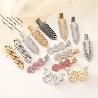 New Korean Version Of Rhinestone Alloy Seamless Hairpin Chain Ring Side Clip DIY Handmade  Finished Hairpin main image 1