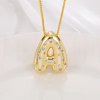 New Copper Inlaid Zircon Smooth Chubby 26 English Letter Pendant Plated 18k Gold Personality Letter Necklace main image 4