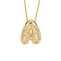 New Copper Inlaid Zircon Smooth Chubby 26 English Letter Pendant Plated 18k Gold Personality Letter Necklace main image 5