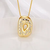 New Copper Inlaid Zircon Smooth Chubby 26 English Letter Pendant Plated 18k Gold Personality Letter Necklace sku image 4