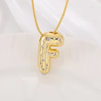 New Copper Inlaid Zircon Smooth Chubby 26 English Letter Pendant Plated 18k Gold Personality Letter Necklace sku image 6