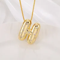 New Copper Inlaid Zircon Smooth Chubby 26 English Letter Pendant Plated 18k Gold Personality Letter Necklace sku image 8