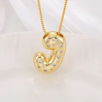 New Copper Inlaid Zircon Smooth Chubby 26 English Letter Pendant Plated 18k Gold Personality Letter Necklace sku image 10