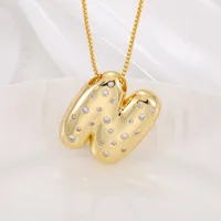 New Copper Inlaid Zircon Smooth Chubby 26 English Letter Pendant Plated 18k Gold Personality Letter Necklace sku image 14