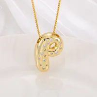 New Copper Inlaid Zircon Smooth Chubby 26 English Letter Pendant Plated 18k Gold Personality Letter Necklace sku image 16