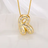 New Copper Inlaid Zircon Smooth Chubby 26 English Letter Pendant Plated 18k Gold Personality Letter Necklace sku image 18