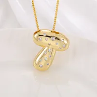 New Copper Inlaid Zircon Smooth Chubby 26 English Letter Pendant Plated 18k Gold Personality Letter Necklace sku image 20