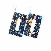 PU Geometry Earrings Leather Earrings  Style Sunflower Snake Tie Dye Flamingo Leopard Earrings Stainless Steel sku image 19