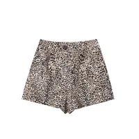 Women's Summer Fashionable High Waist Pleated Design Linen Blended Animal Print Casual Shorts 8023407 main image 1