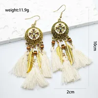 1 Pair Retro Bohemian Round Leaves Tassel Plating 304 Stainless Steel 18K Gold Plated Stainless Steel Earrings main image 3