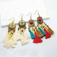 1 Pair Retro Bohemian Round Leaves Tassel Plating 304 Stainless Steel 18K Gold Plated Stainless Steel Earrings main image 1