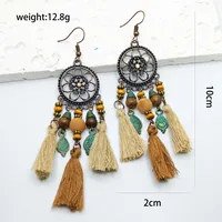 1 Pair Retro Bohemian Round Leaves Tassel Plating 304 Stainless Steel 18K Gold Plated Stainless Steel Earrings main image 2