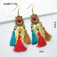 1 Pair Retro Bohemian Round Leaves Tassel Plating 304 Stainless Steel 18K Gold Plated Stainless Steel Earrings main image 4