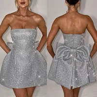 Women's Party Dress Elegant Sexy Strapless Bow Back Sleeveless Bow Knot Sparkly Above Knee Party Cocktail Party sku image 1