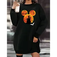 Women's Regular Dress Casual Round Neck Long Sleeve Halloween Pattern Cartoon Knee-Length Daily sku image 1