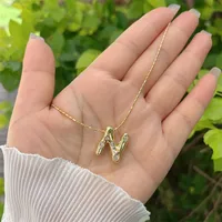 Artificial Gemstones Copper 18K Gold Plated Simple Style Inlay Letter Zircon Pendant Necklace sku image 14