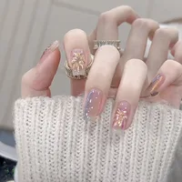 Wear Nail TikTok Popular Flash Blush Pure Desire Wind Bow Knot Nail Stickers Manicure Finished Detachable Nail Piece sku image 92