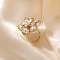 Wholesale Jewelry Elegant Lady Classic Style Flower 304 Stainless Steel Pearl 14K Gold Plated Plating Inlay Rings main image 2