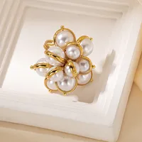 Wholesale Jewelry Elegant Lady Classic Style Flower 304 Stainless Steel Pearl 14K Gold Plated Plating Inlay Rings main image 1