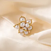 Wholesale Jewelry Elegant Lady Classic Style Flower 304 Stainless Steel Pearl 14K Gold Plated Plating Inlay Rings main image 3