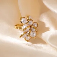 Wholesale Jewelry Elegant Lady Classic Style Flower 304 Stainless Steel Pearl 14K Gold Plated Plating Inlay Rings main image 5