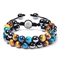 Hip-Hop Retro Round Natural Stone Agate Beaded Handmade Men's Bracelets main image 2