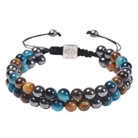 Hip-Hop Retro Round Natural Stone Agate Beaded Handmade Men's Bracelets sku image 10