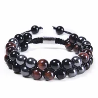 Hip-Hop Retro Round Natural Stone Agate Beaded Handmade Men's Bracelets sku image 6