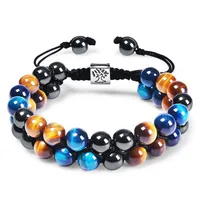 Hip-Hop Retro Round Natural Stone Agate Beaded Handmade Men's Bracelets sku image 16