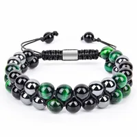 Hip-Hop Retro Round Natural Stone Agate Beaded Handmade Men's Bracelets sku image 17