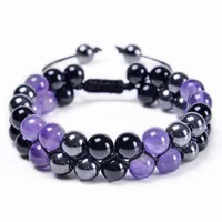 Hip-Hop Retro Round Natural Stone Agate Beaded Handmade Men's Bracelets sku image 12