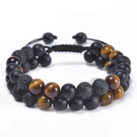 Hip-Hop Retro Round Natural Stone Agate Beaded Handmade Men's Bracelets sku image 5