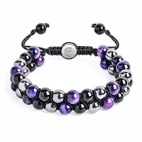 Hip-Hop Retro Round Natural Stone Agate Beaded Handmade Men's Bracelets sku image 18