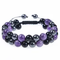 Hip-Hop Retro Round Natural Stone Agate Beaded Handmade Men's Bracelets sku image 13