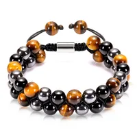 Hip-Hop Retro Round Natural Stone Agate Beaded Handmade Men's Bracelets sku image 14