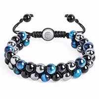 Hip-Hop Retro Round Natural Stone Agate Beaded Handmade Men's Bracelets sku image 15