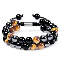 Hip-Hop Retro Round Natural Stone Agate Beaded Handmade Men's Bracelets sku image 7