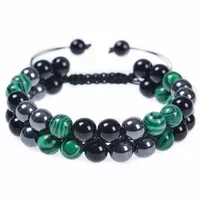 Hip-Hop Retro Round Natural Stone Agate Beaded Handmade Men's Bracelets sku image 2