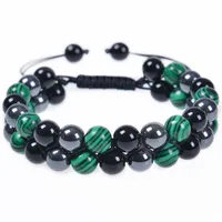 Hip-Hop Retro Round Natural Stone Agate Beaded Handmade Men's Bracelets sku image 3