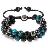 Hip-Hop Retro Round Natural Stone Agate Beaded Handmade Men's Bracelets sku image 11