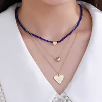 XUPING Heart Shape 18K Gold Plated Artificial Gemstones 304 Stainless Steel Beaded Wholesale Three Layer Necklace main image 1