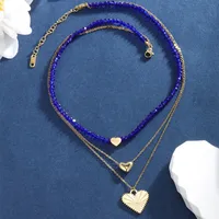 XUPING Heart Shape 18K Gold Plated Artificial Gemstones 304 Stainless Steel Beaded Wholesale Three Layer Necklace main image 6